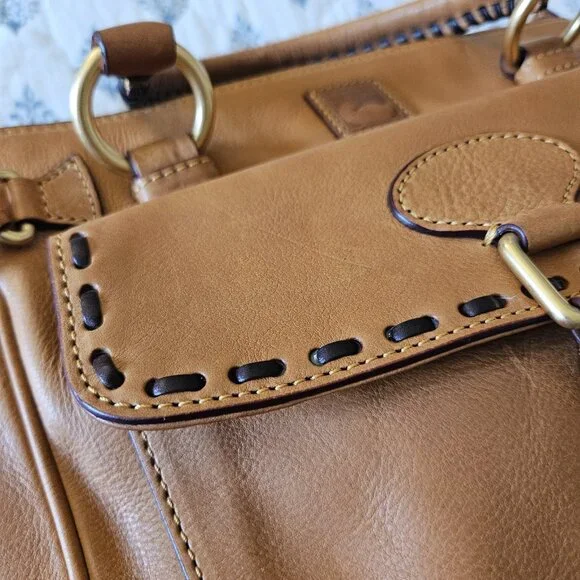 Dooney & Bourke Medium Pocket Satchel Tan Leather Tassel Bag Crossbody 8L977 - Picture 15 of 16